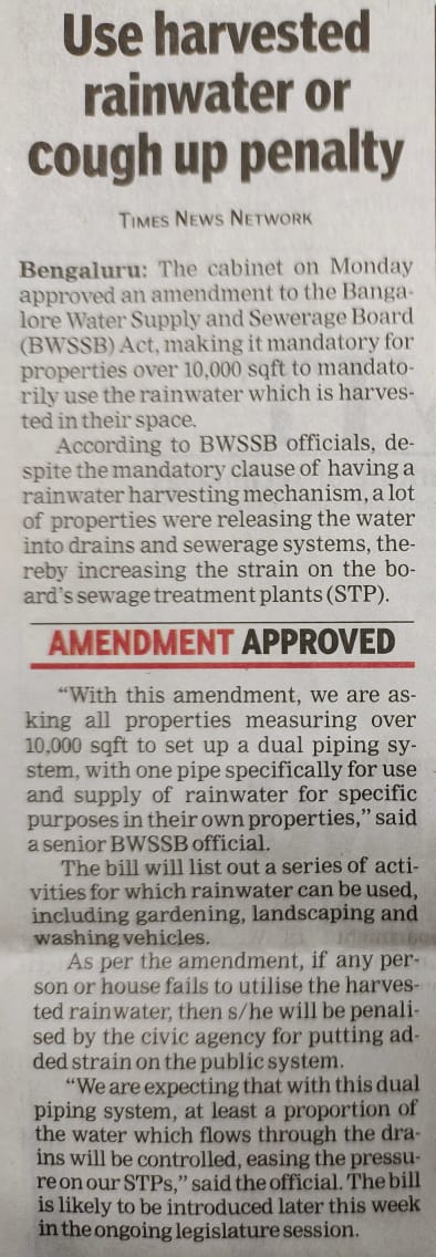 Reuse of harvested rainwater