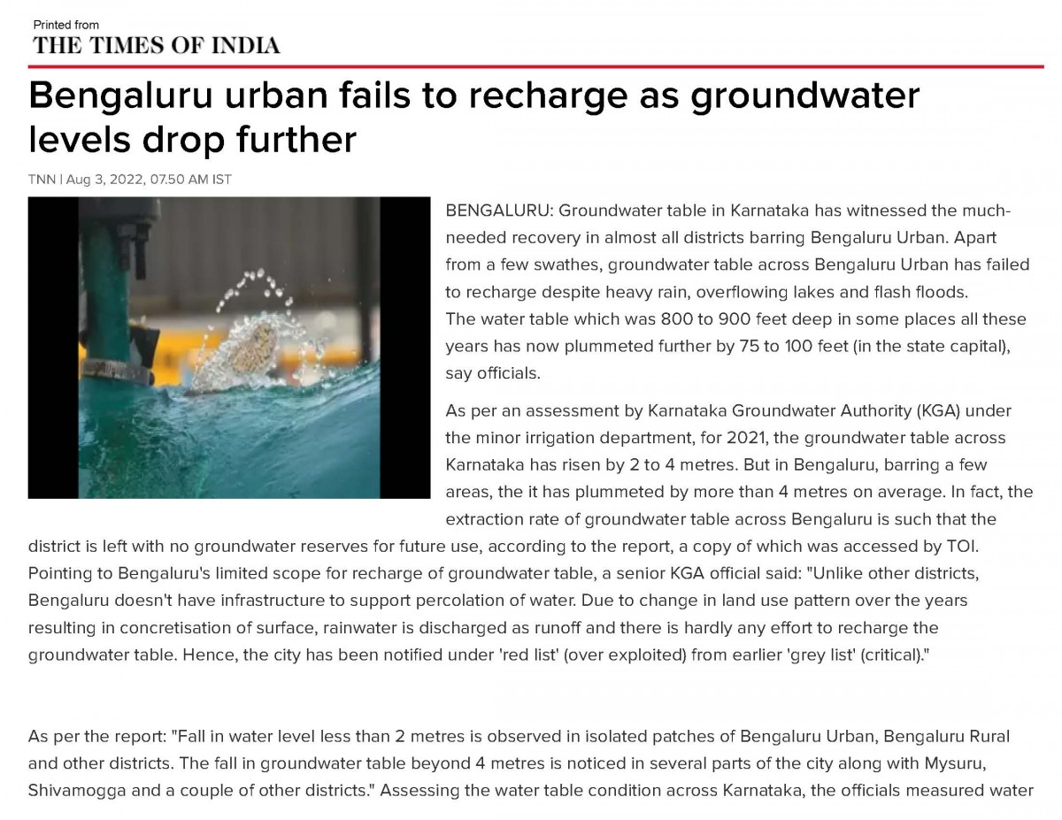 Bengaluru urban fails to recharge as groundwater levels drop further - Times of India_Page_1.jpg